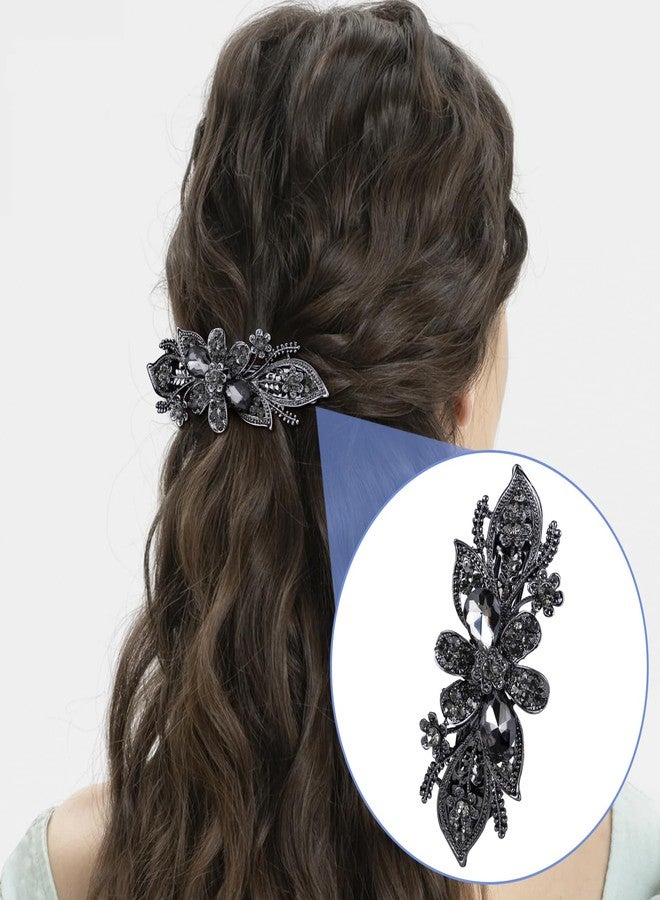 SmallCat Gray Flower Rhinestone Hair Clips, Bridal Hair Accessories for Women, Sparkly Crystal Hair Pins, Fancy Hair Barrettes for Wedding, Bride, Long Hair (1 Pcs, Gray) - Image 5